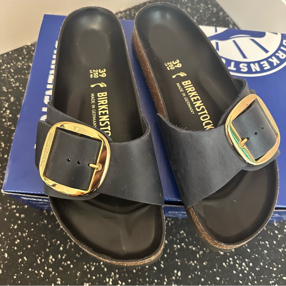 Birkenstock Navy Madrid with Gold Buckle